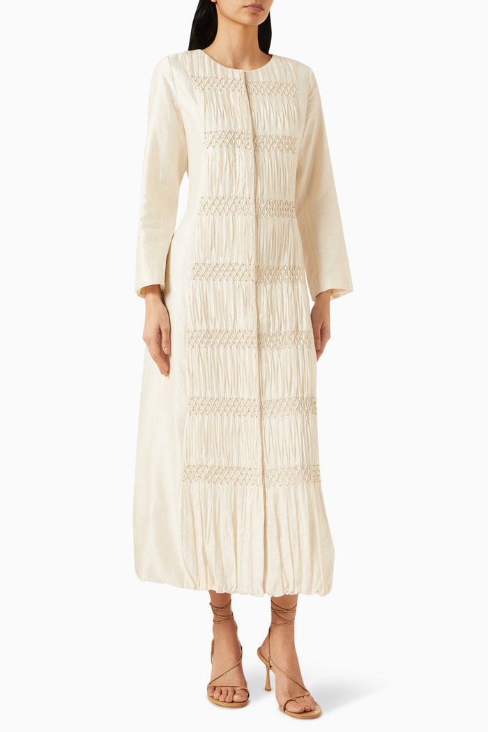 

Handsmocked Maxi Dress in Silk, Neutral