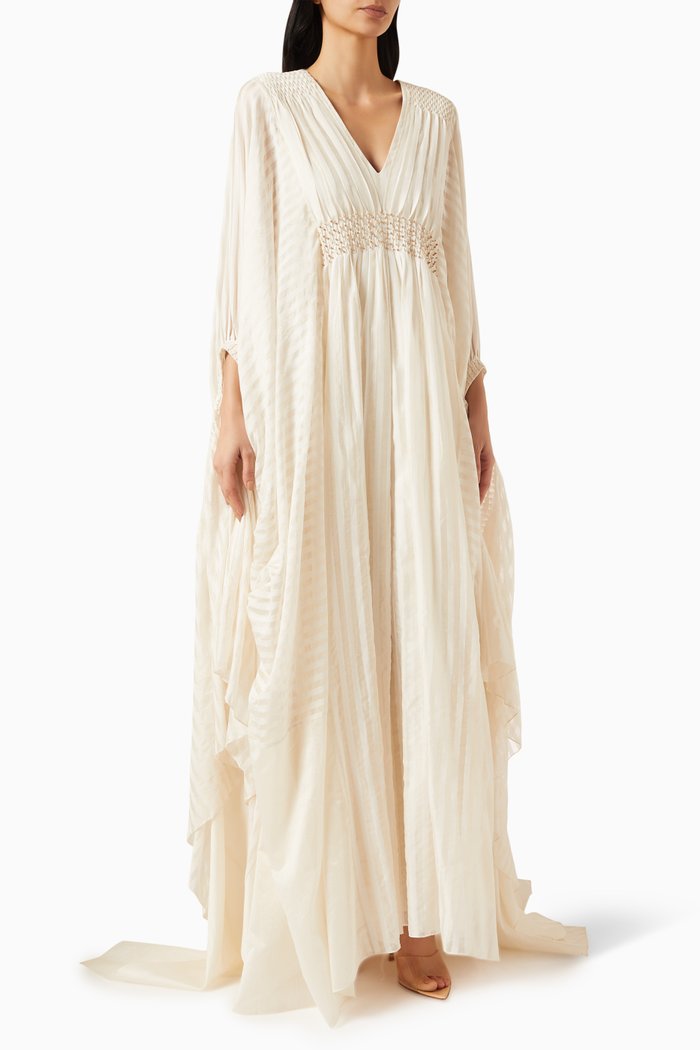 

Embroidered Dramatic Kaftan in Silk, Neutral