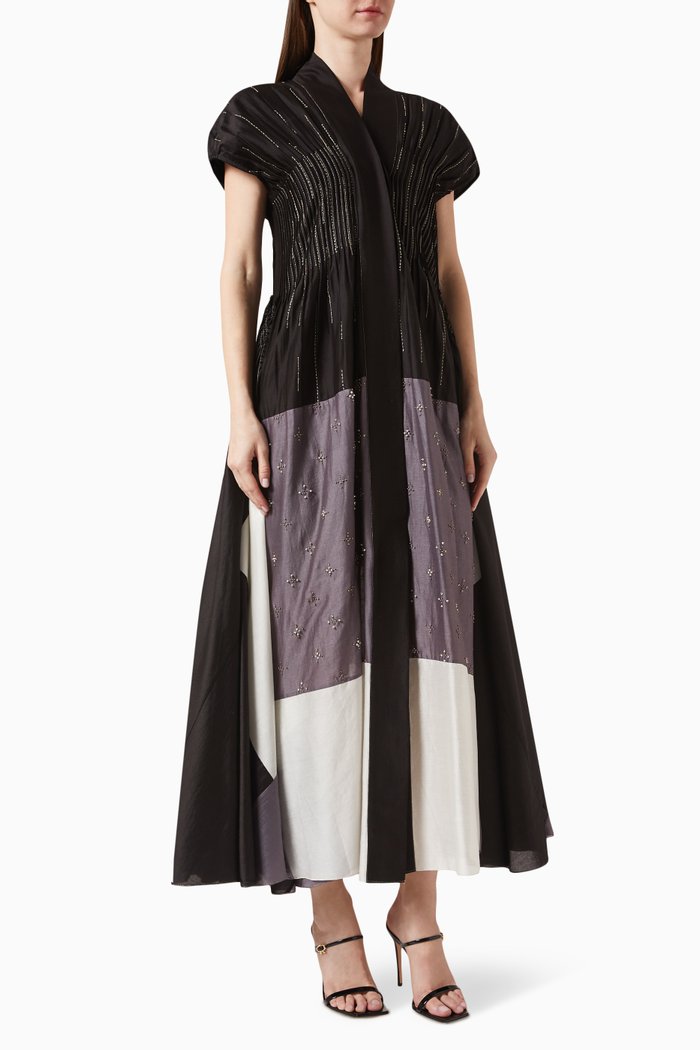 

Embroidered Maxi Dress in Silk, Black