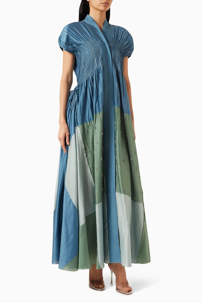 

Embroidered Maxi Dress in Silk, Blue