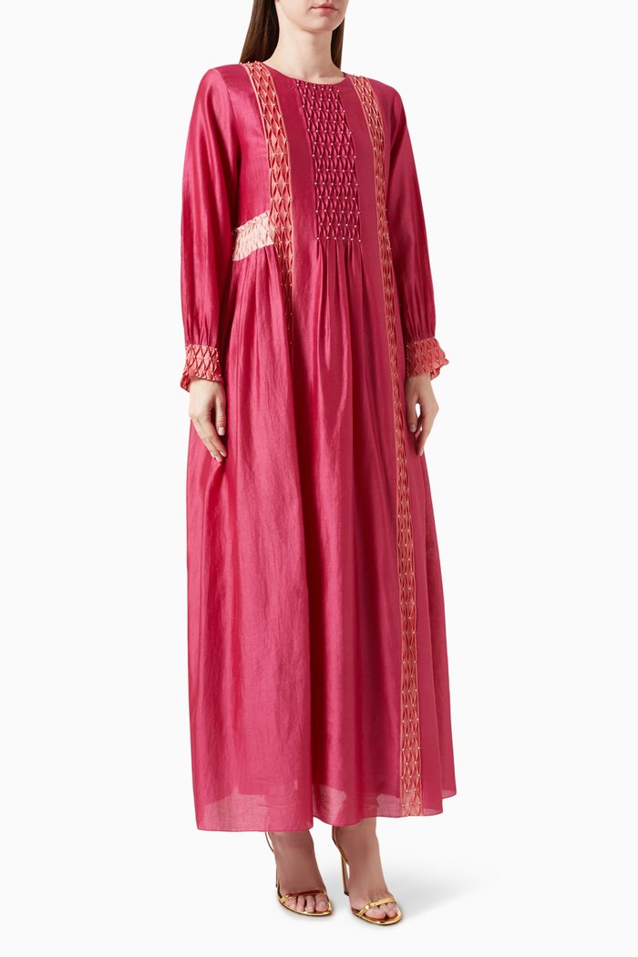 

Handsmocked Maxi Dress in Silk, Pink