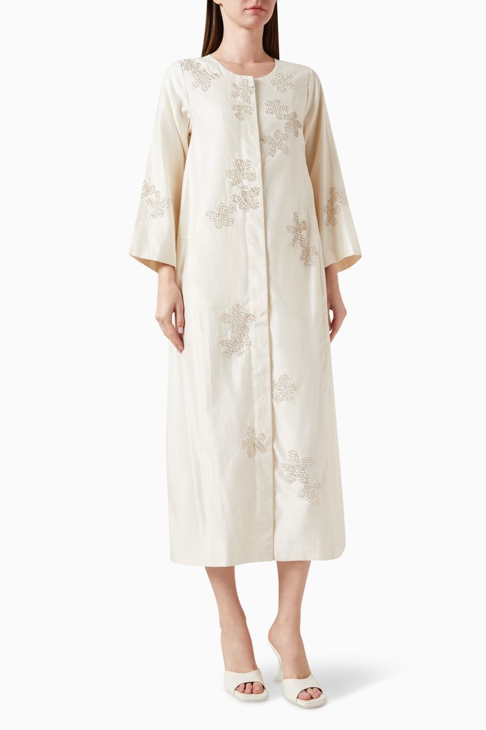 

Button Down Cocoon Jacket in Silk, Neutral