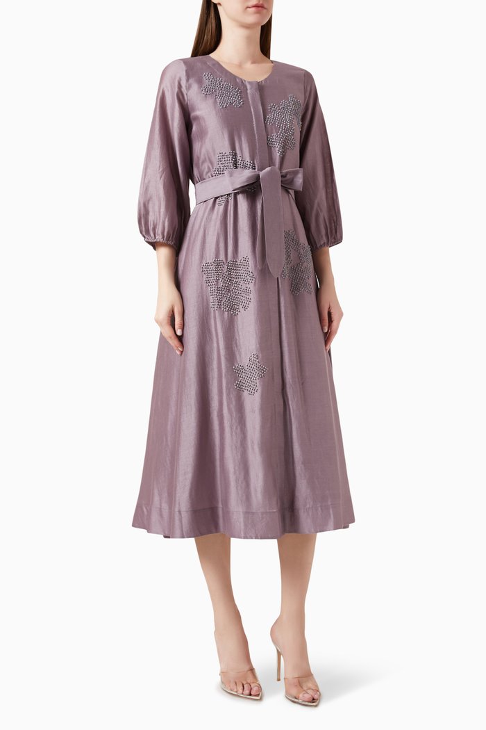

Flower Embroidery Midi Dress, Purple