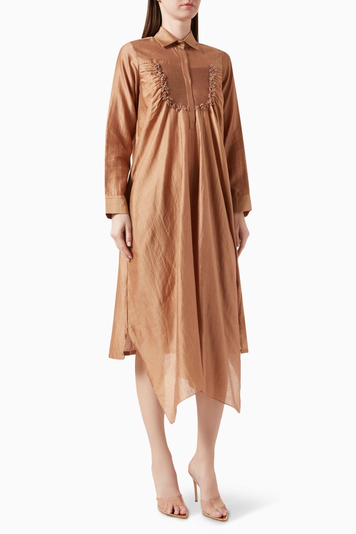 

Handcrocheted Flared Dress in Cotton Voile, Brown