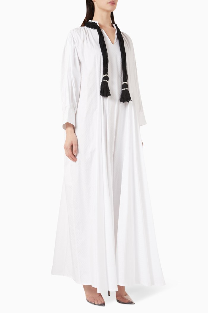 

Striped Kaftan in Cotton, White