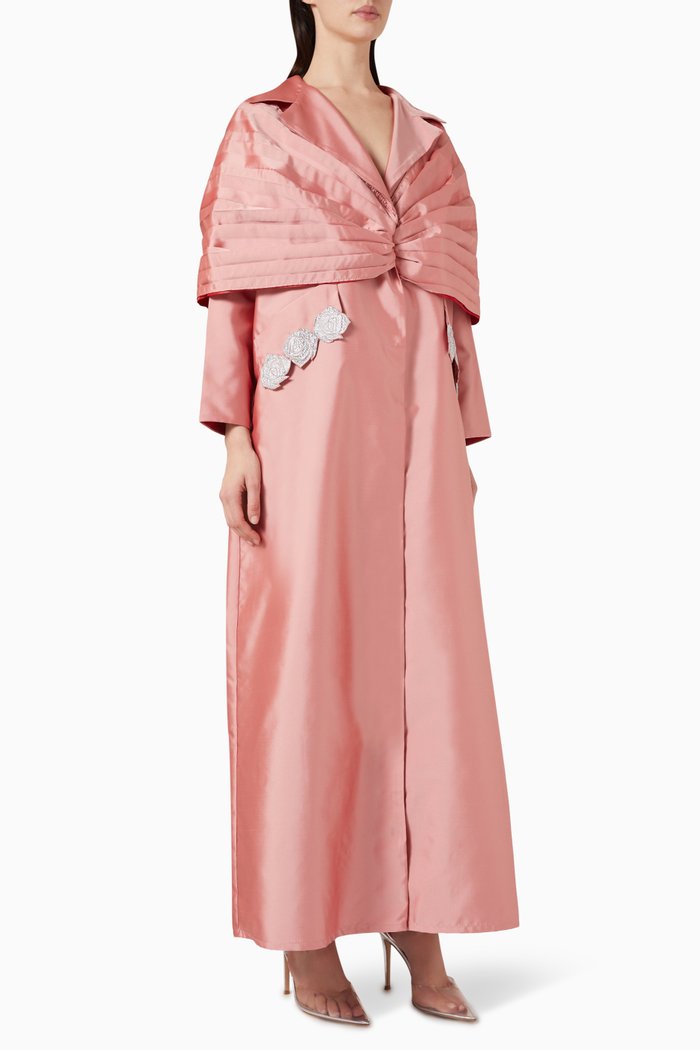 

Pleated Shawl Maxi Dress in Taffeta, Pink