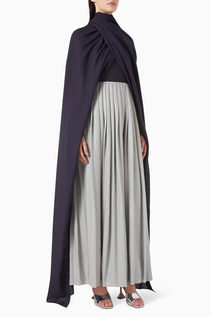 

Crossover Shawl Maxi Dress in Linen, Blue