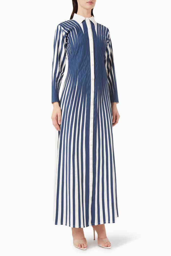 

Pleated Maxi Dress in Cotton, Blue