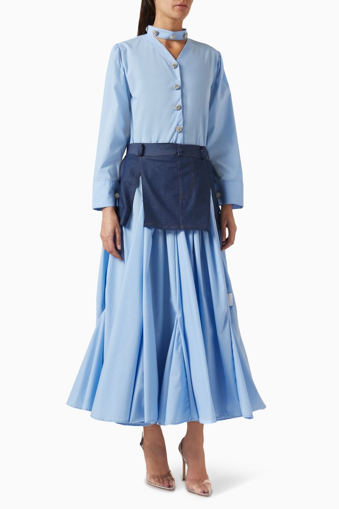 

2-piece Top & Midi Skirt Set in Cotton & Denim, Blue