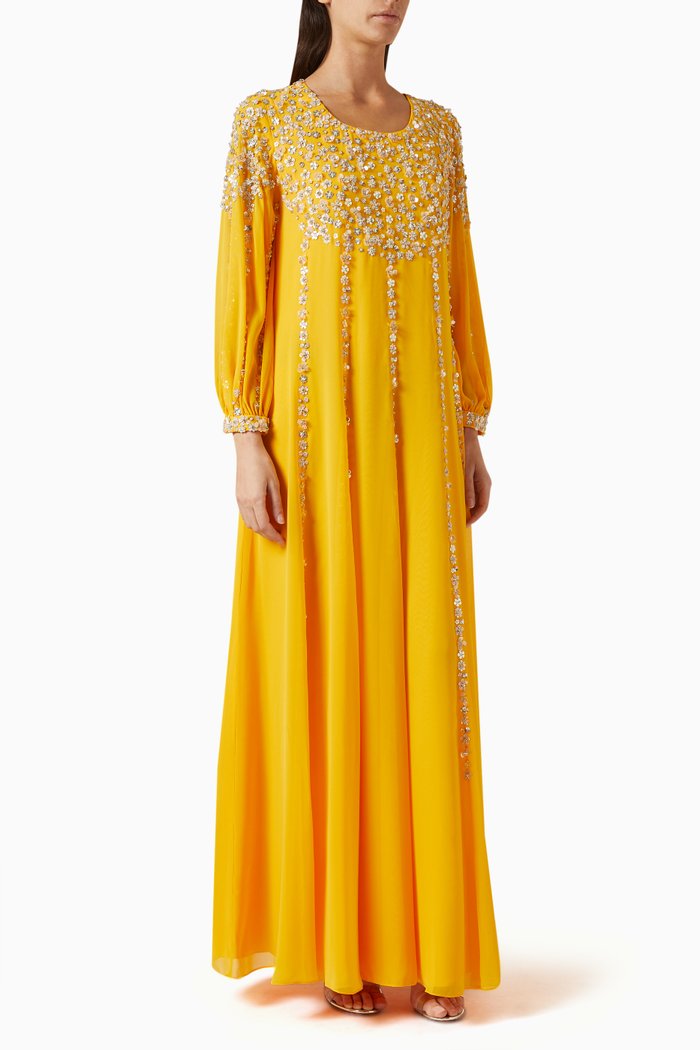 

Floral Sequin-embellished Kaftan, Yellow