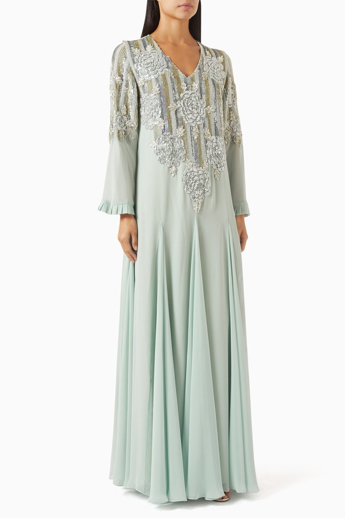 

Floral Sequin-embellished Kaftan, Green