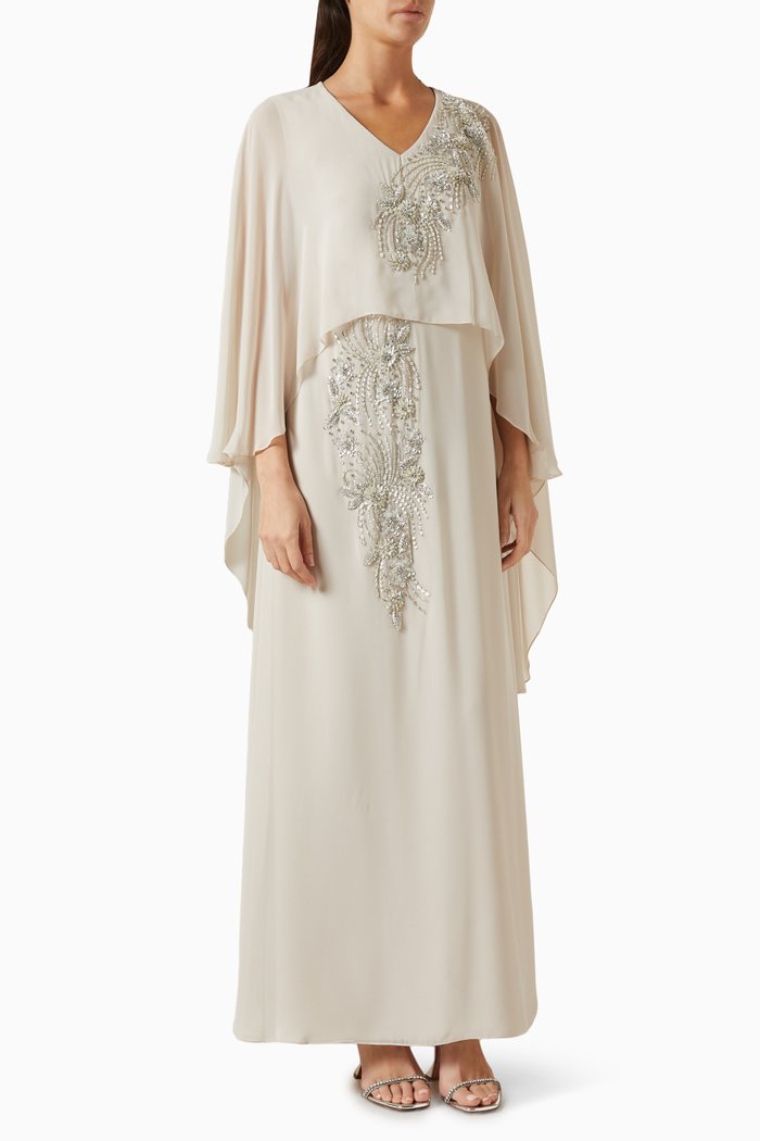 

Sequin-embellished Cape Dress, Neutral