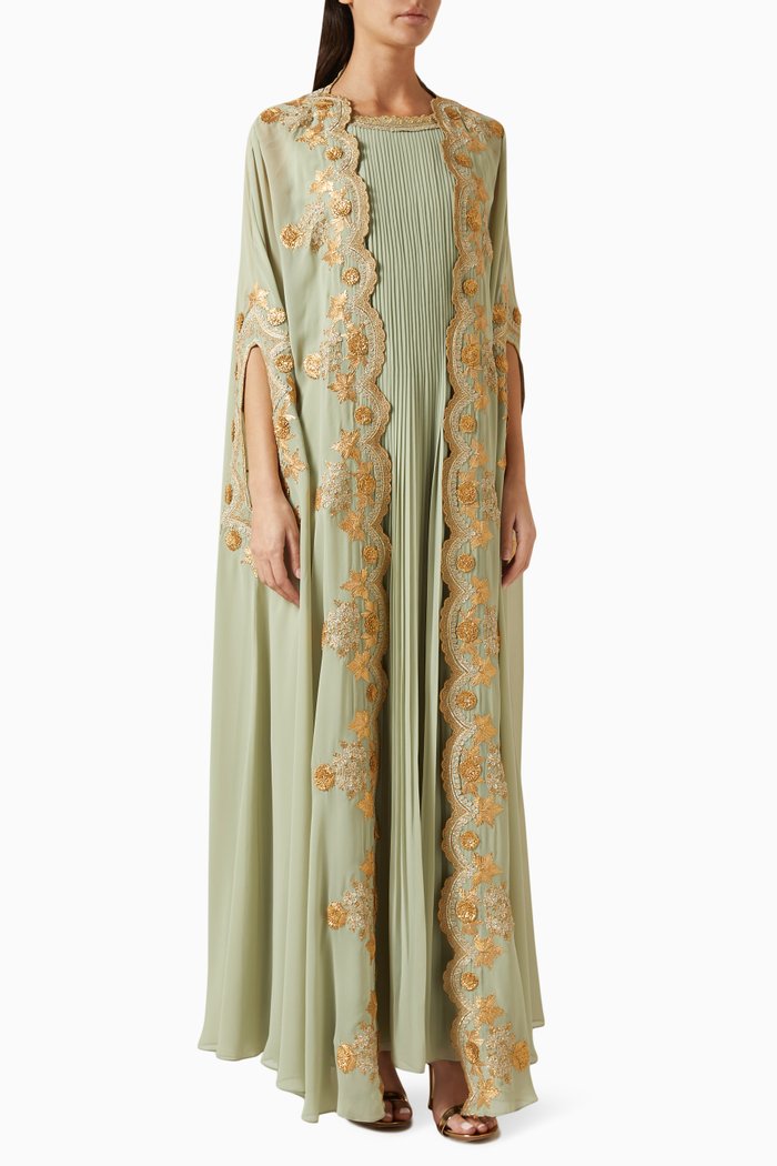 

Floral embellished Cape Kaftan Two-piece, Green