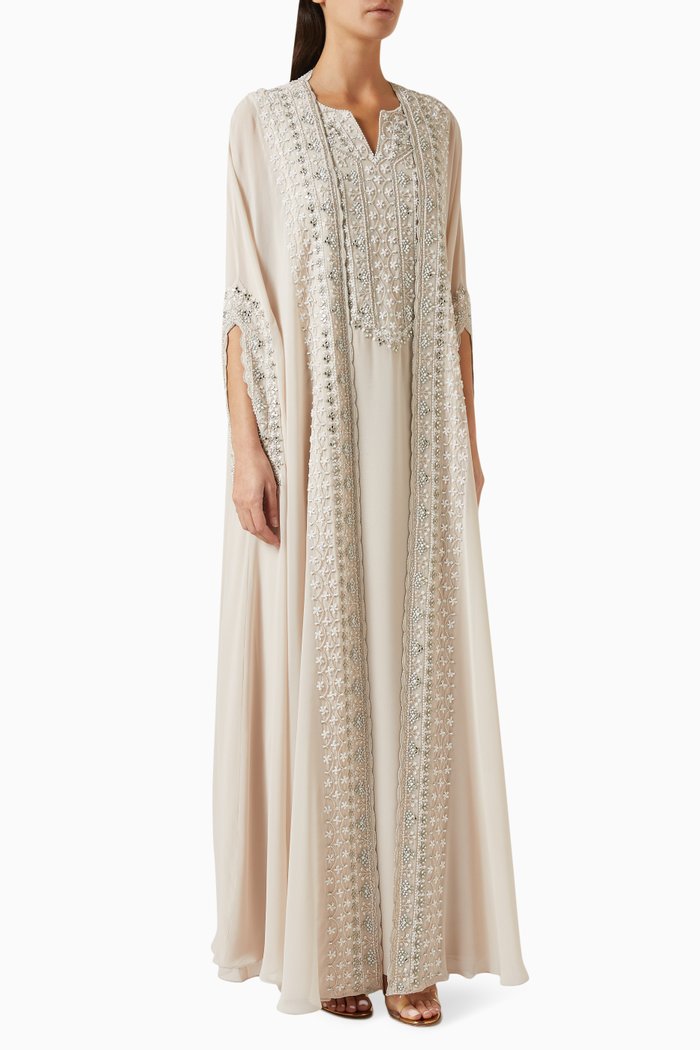 Floral embellished Kaftan, 2-piece Set, Neutral
