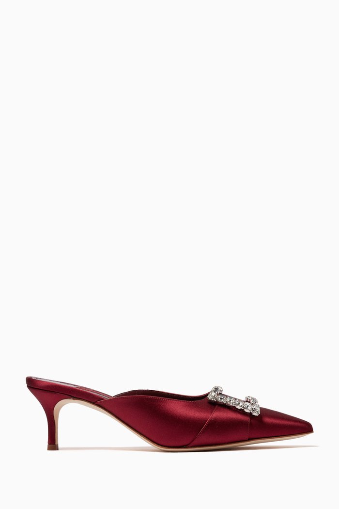 

Ramimu 50 Crystal-embellished Buckle Mules in Satin, Burgundy