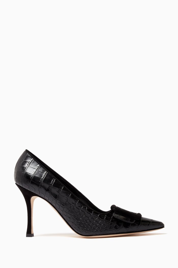 

Maysale 90 Buckle Pumps in Croc-embossed Leather, Black