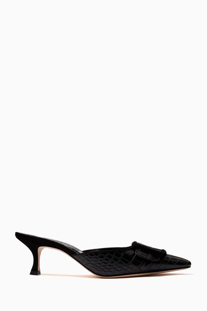 

Maysalebi 50 Buckle Mules in Croc-embossed Leather, Black