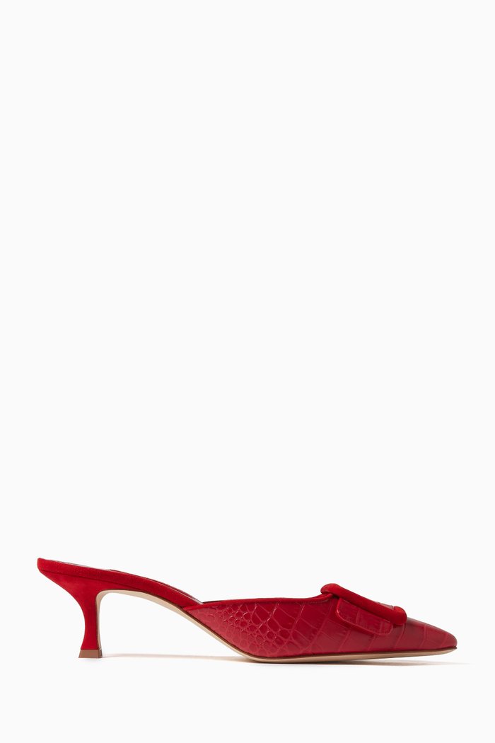 

Maysalebi 50 Buckle Mules in Croc-embossed Leather, Red