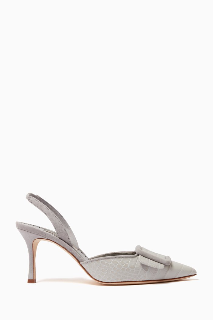 

Maysli 70 Slingback Pumps in Croc-embossed Leather, Grey