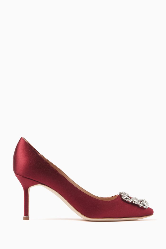 

Hangisi 70 Buckle Pumps in Satin, Burgundy