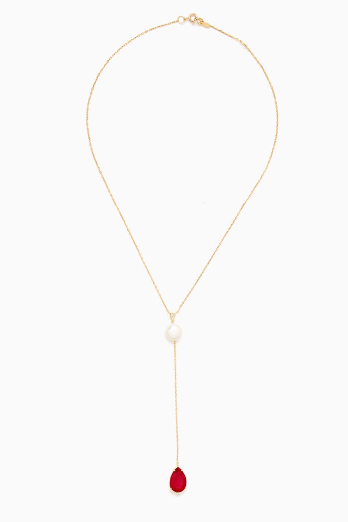 

Ruby, Pearl & Diamond Lariat Necklace in 18kt Gold