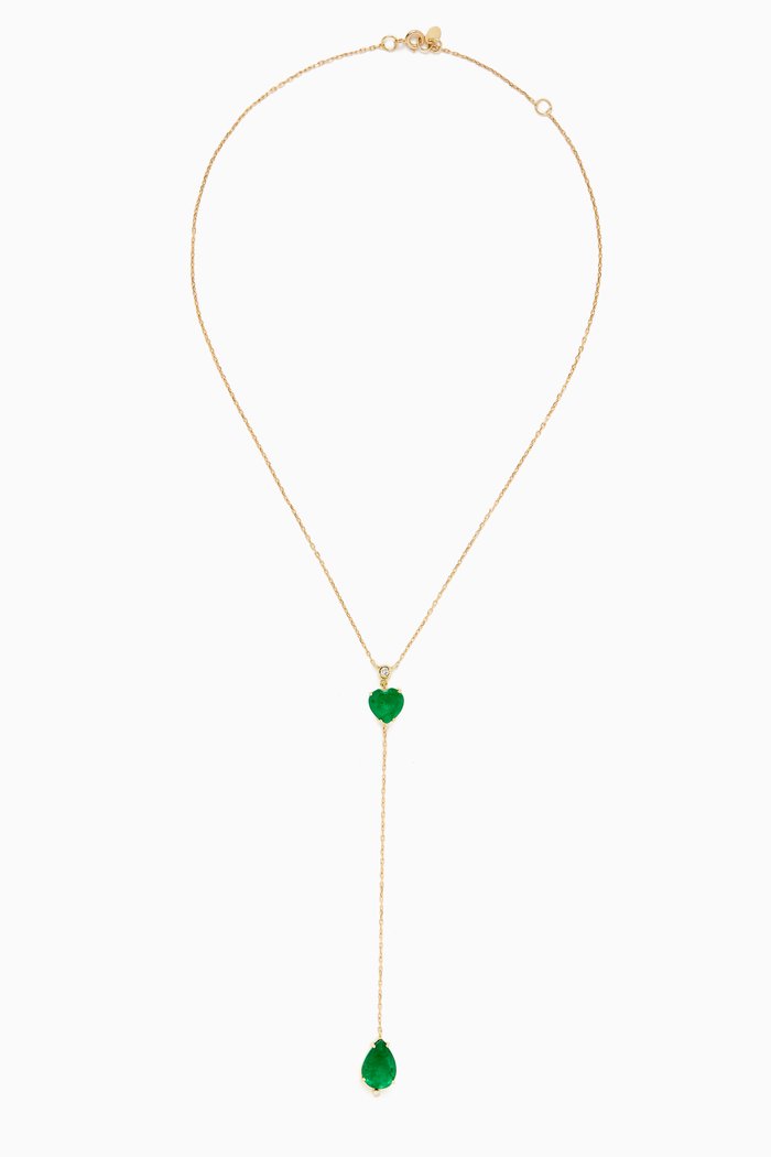 

Mismatched Emerald Lariat Necklace in 18kt Gold