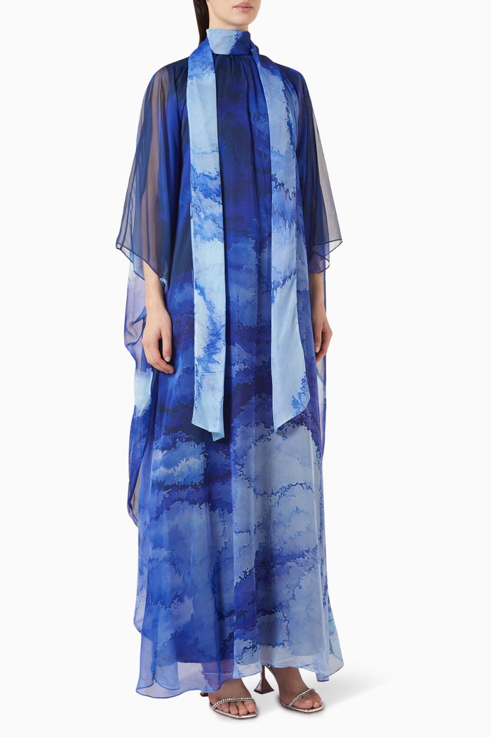 

Printed Kaftan in Chiffon, Blue