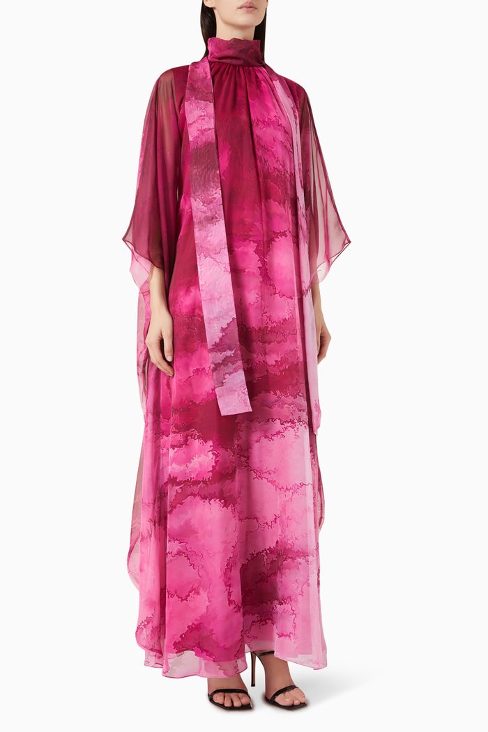 

Printed Kaftan in Chiffon, Pink