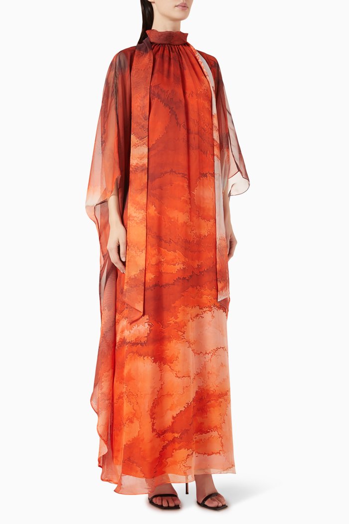 

Printed Kaftan in Chiffon, Red