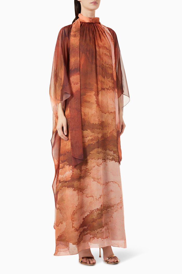 

Printed Kaftan in Chiffon, Brown