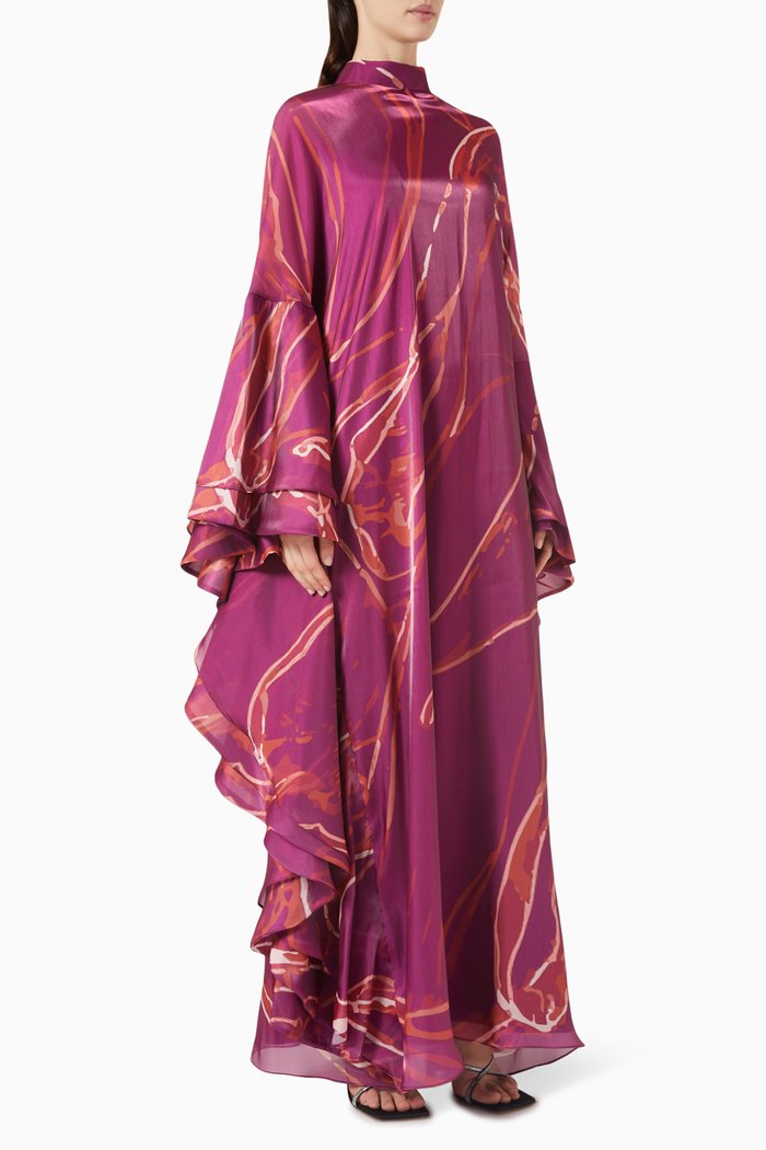 

Printed Kaftan in Shiny Organza, Pink