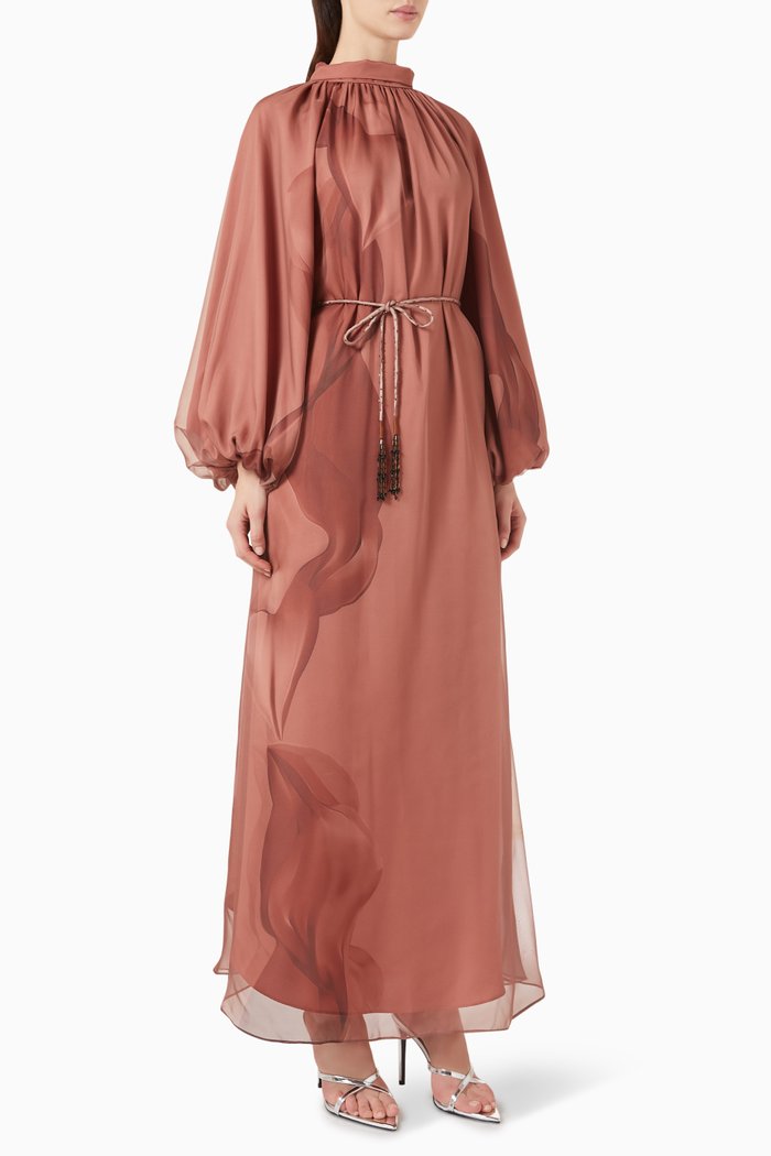 

Printed Kaftan in Chiffon, Brown