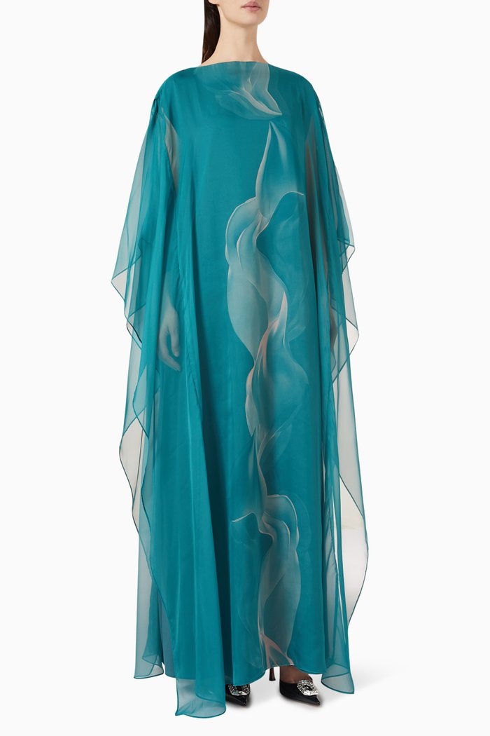 

Printed Kaftan in Chiffon, Blue