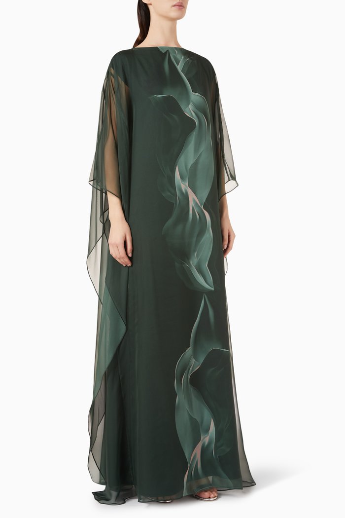 

Printed Kaftan in Chiffon, Green