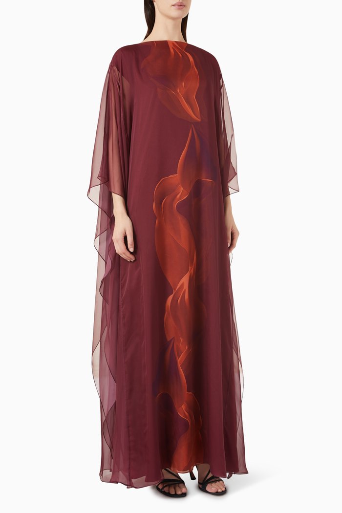 

Printed Kaftan in Chiffon, Red