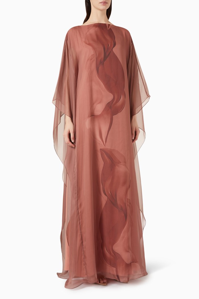 

Printed Kaftan in Chiffon, Brown