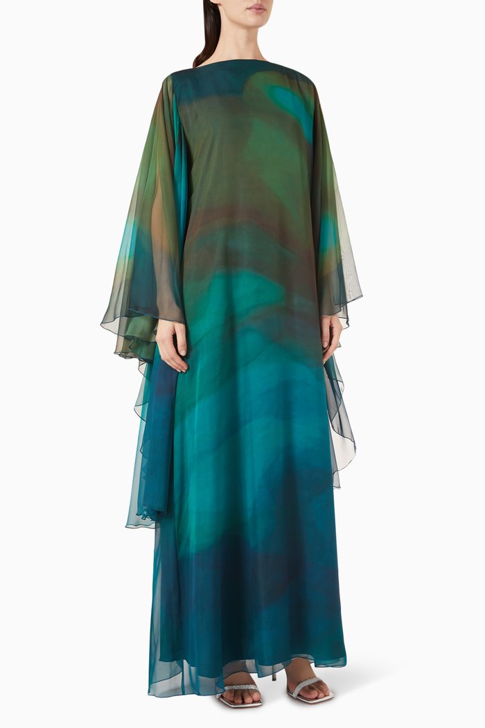 

Printed Kaftan in Chiffon, Green