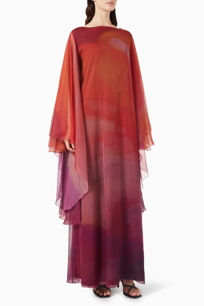

Printed Kaftan in Chiffon, Red