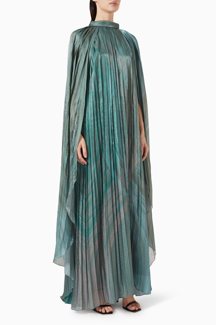 

Printed Kaftan in Shiny Organza, Green