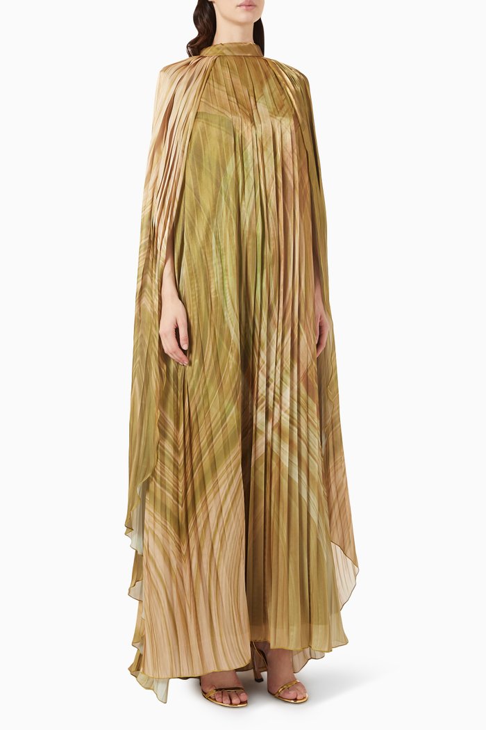 

Printed Kaftan in Shiny Organza, Yellow