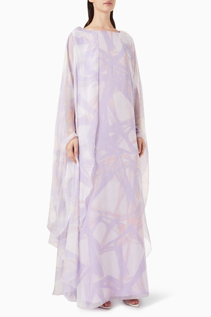 

Printed Kaftan in Chiffon, Purple