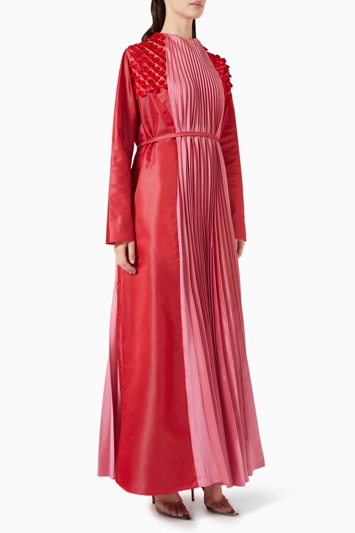 Embroidered Kaftan in Satin, Pink