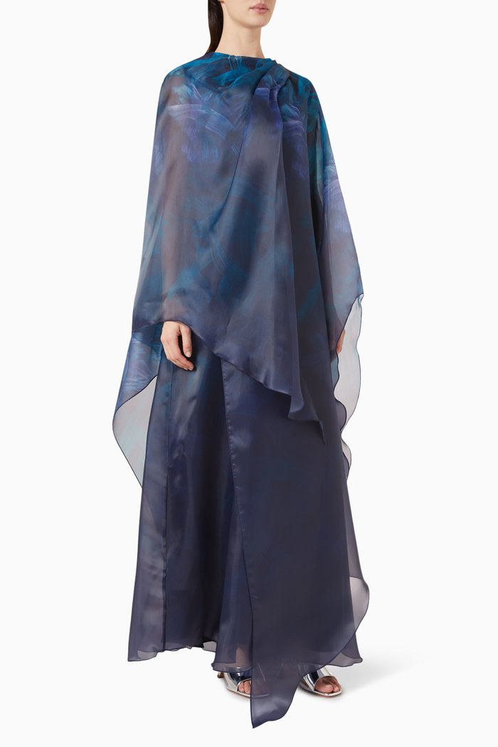 Printed Dress in Organza, Blue