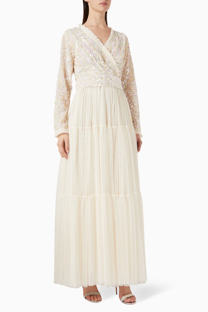 

Embellished Maxi Dress in Tulle, Neutral