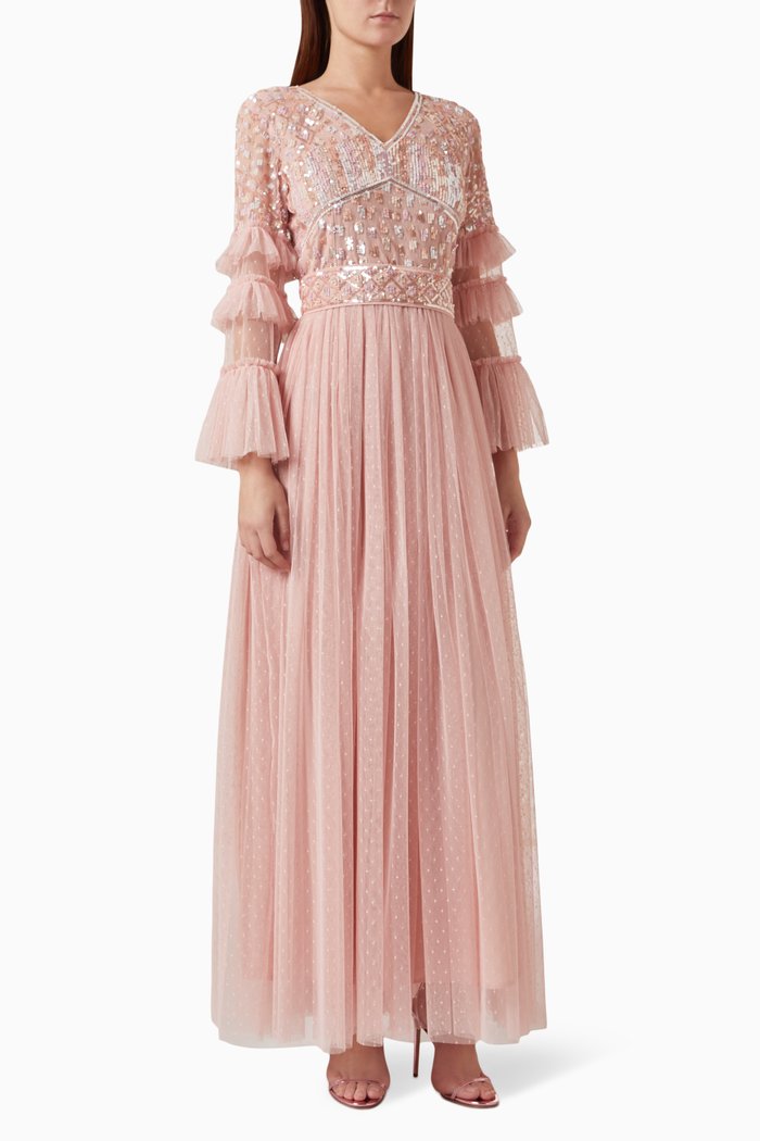 

Embellished Maxi Dress in Tulle, Pink