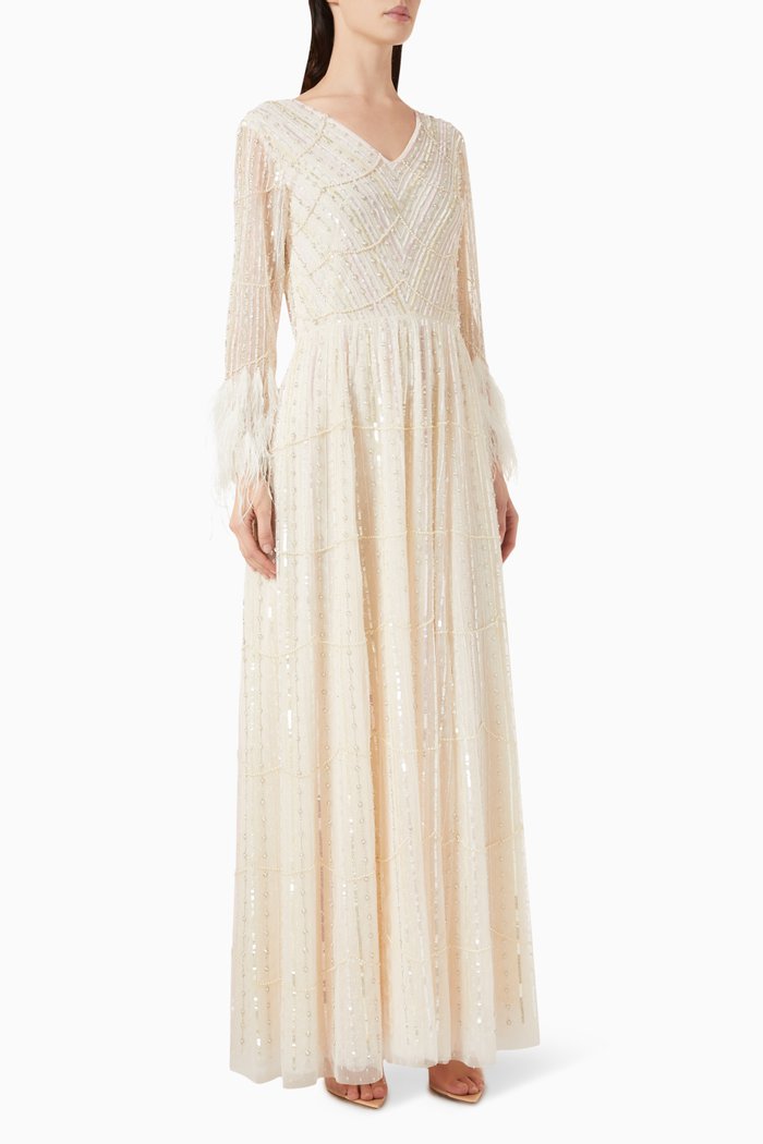 

Embellished Maxi Dress in Tulle, Neutral