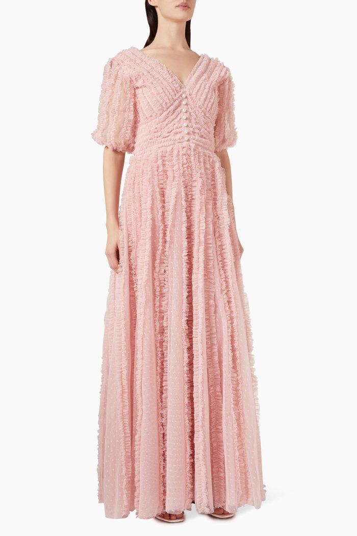

Frilled Maxi Dress in Tulle, Pink