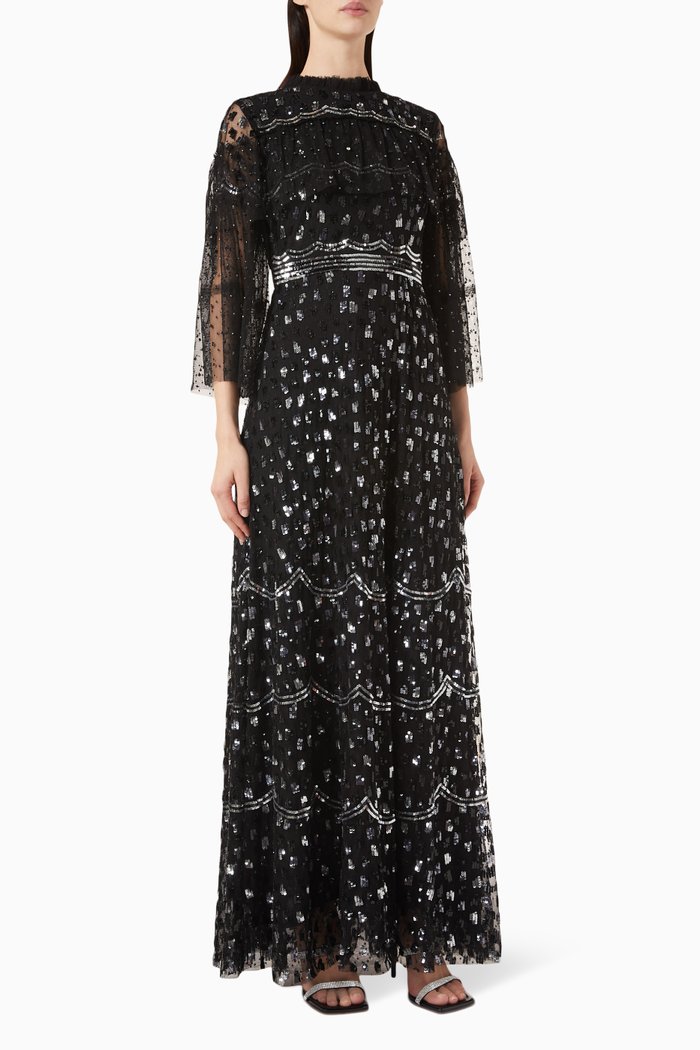 

Embellished Maxi Dress in Tulle, Black