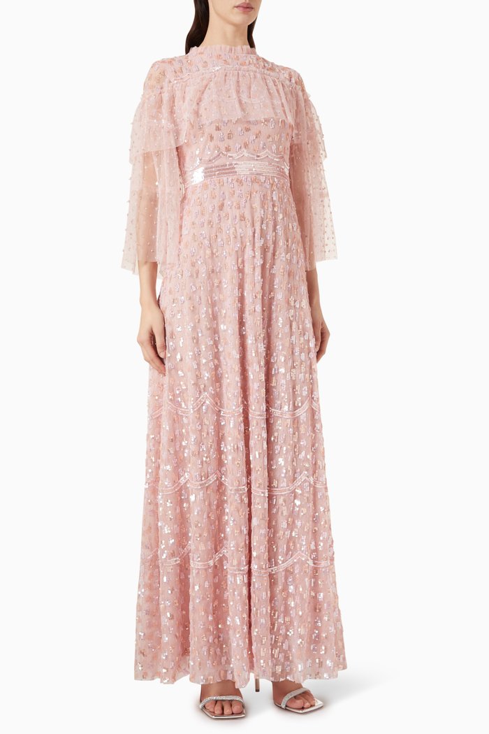 

Embellished Maxi Dress in Tulle, Pink