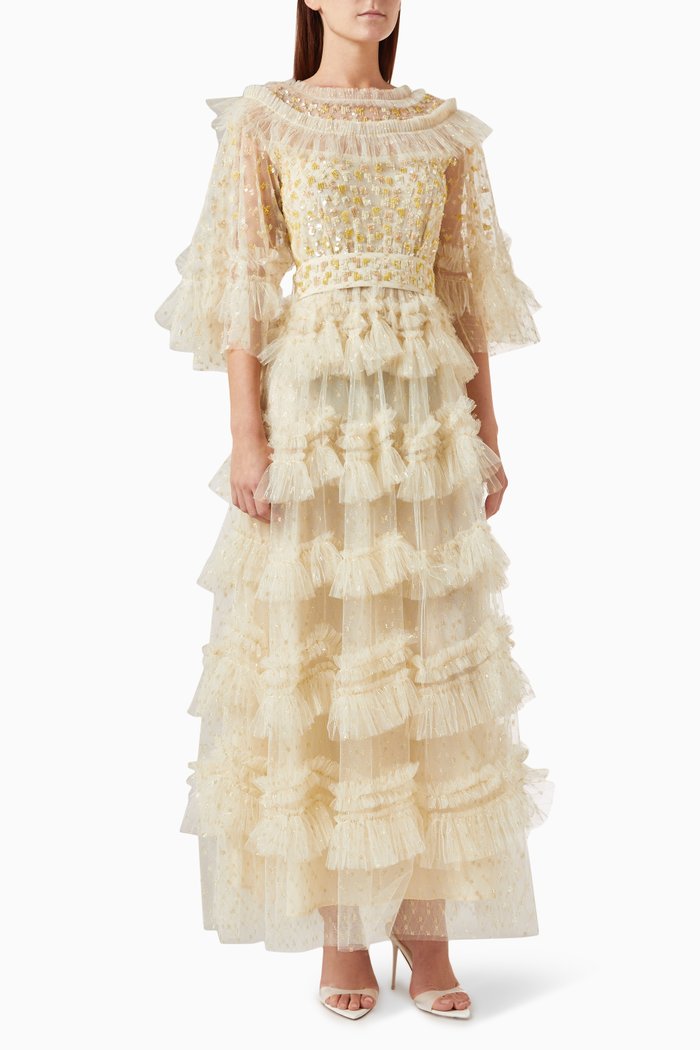 

Embellished Maxi Dress in Tulle, Gold